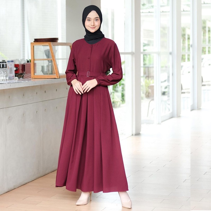 Gamis Terbaru Long Aluna Maxi Dress Kondangan Wanita Muslim Syari Remaja Murah Kekinian Terbaru 2021 BUSUI BUMIL DRESS MOSCREPE-7