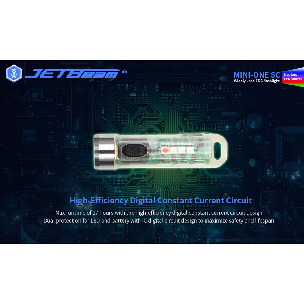 JETBeam Mini One SC Senter LED Mini EDC USB Rechargeable 5 Color 400 Lumens - Silver