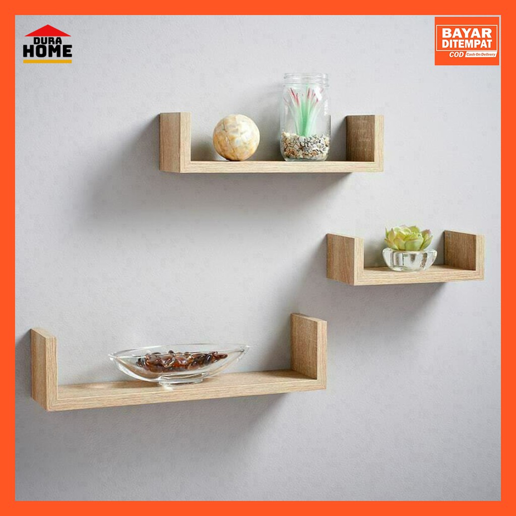 Floating Storage 3pcs Rak Dinding Kayu Solid, Rak Buku, Hiasan Dinding