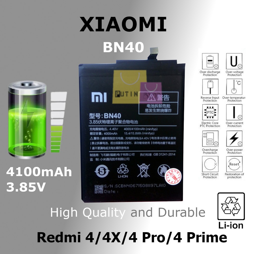 (P) Baterai batre battery Original Xiaomi Redmi 4 pro / 4 prime / BN40