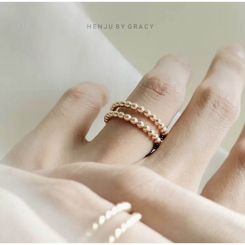 HENJU BY GRACY | Double Dotted Ring | Cincin Bola | 14k Gold Filled | Rose Gold Filled | 925 Sterlin