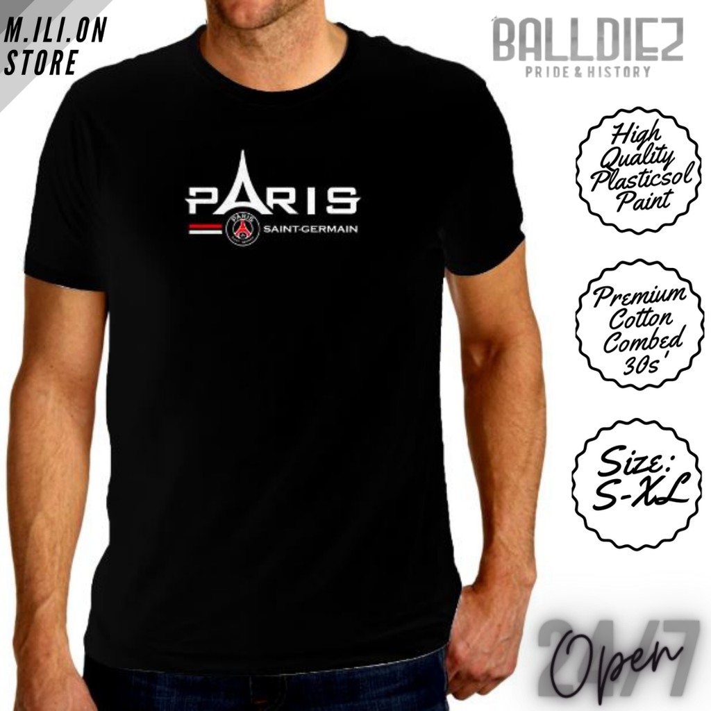 [PSG] BAJU KAOS T-SHIRT PARIS SAINT GERMAIN FANS BOLA LIGA PRANCIS S M L XL HITAM TERBARU #1