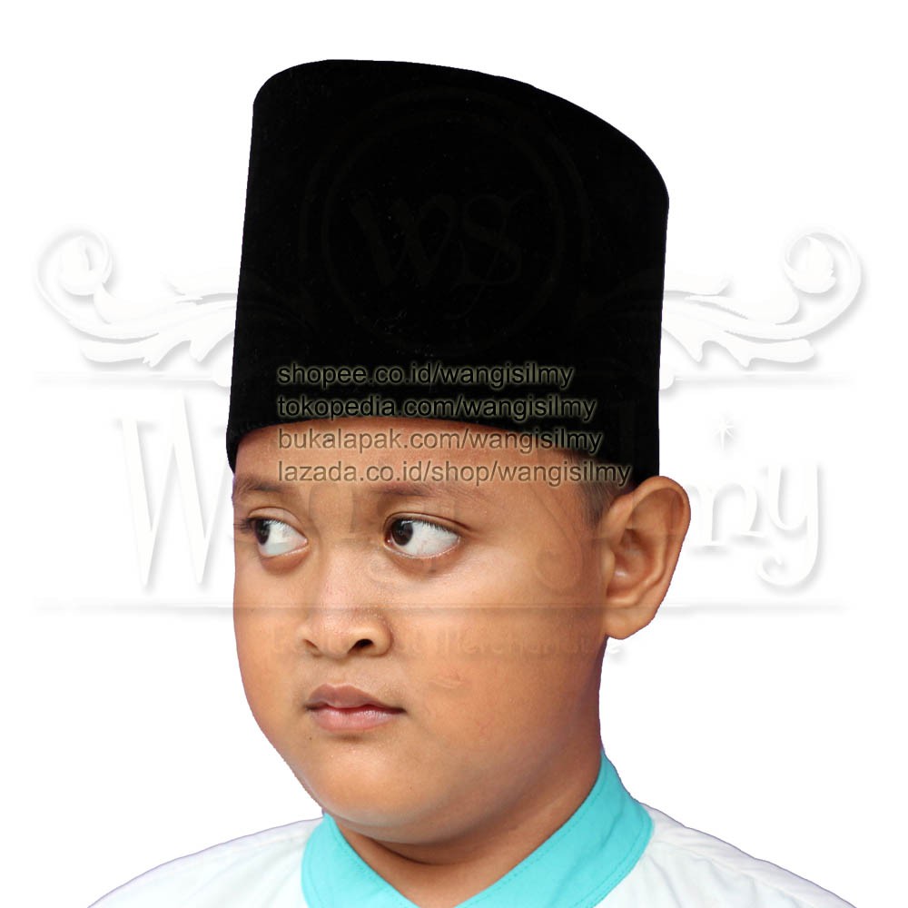 Peci Songkok Kopiah Hitam Polos Tinggi 14 CM - Songkok Hitam Anak Tinggi 14 CM
