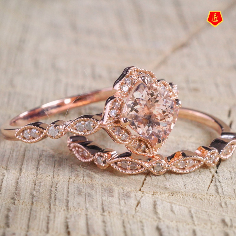 [Ready Stock]Square Moissanite 18K Rose Gold Ring Elegant Fashion