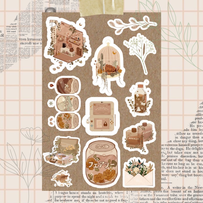 Brown Vintage Stickers Pack | stiker coklat aesthetic | stiker vintage | stiker retro | stiker Hp/laptop/jurnal/memo/scrapbook | stiker murah-Brown 3