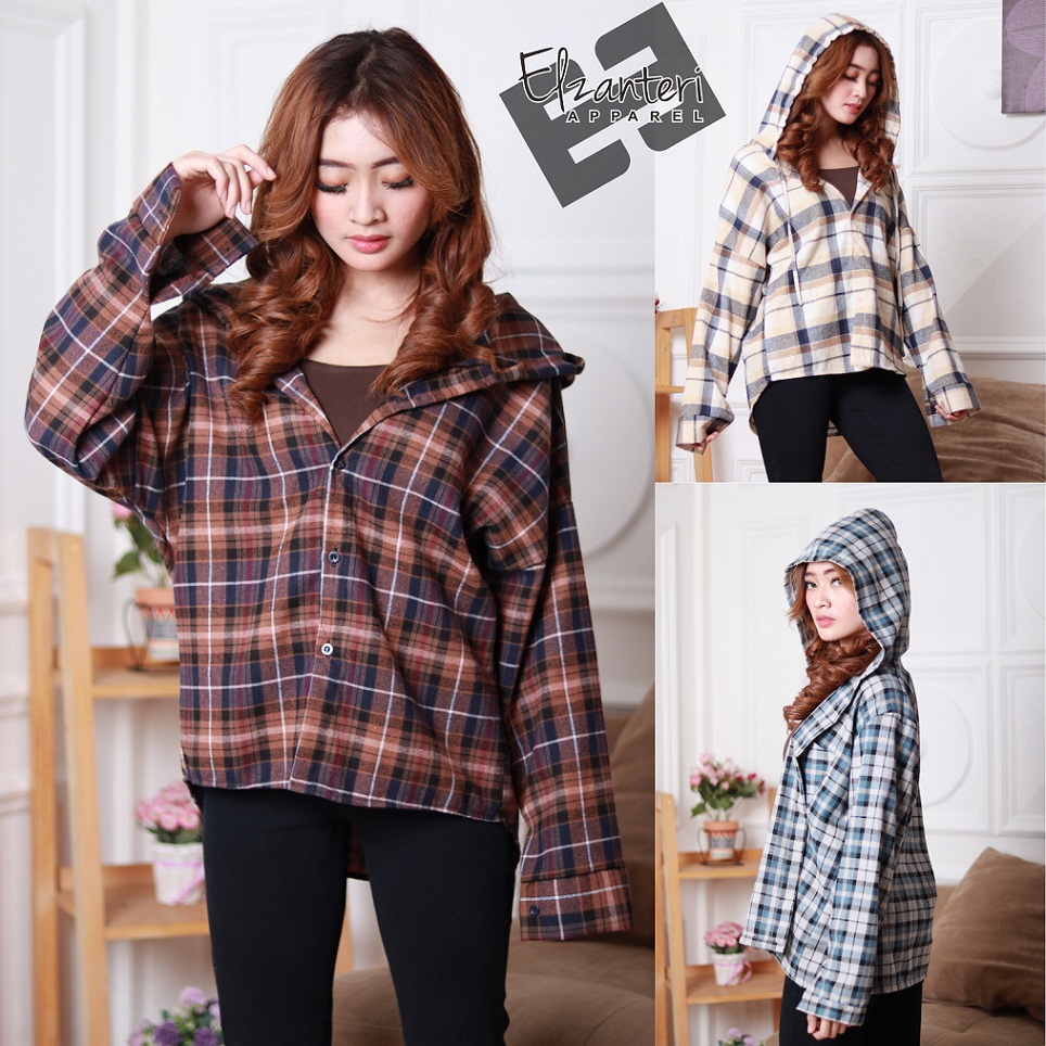 Kemeja Wanita Flanel Hoodie Terlaris by Elzanteri