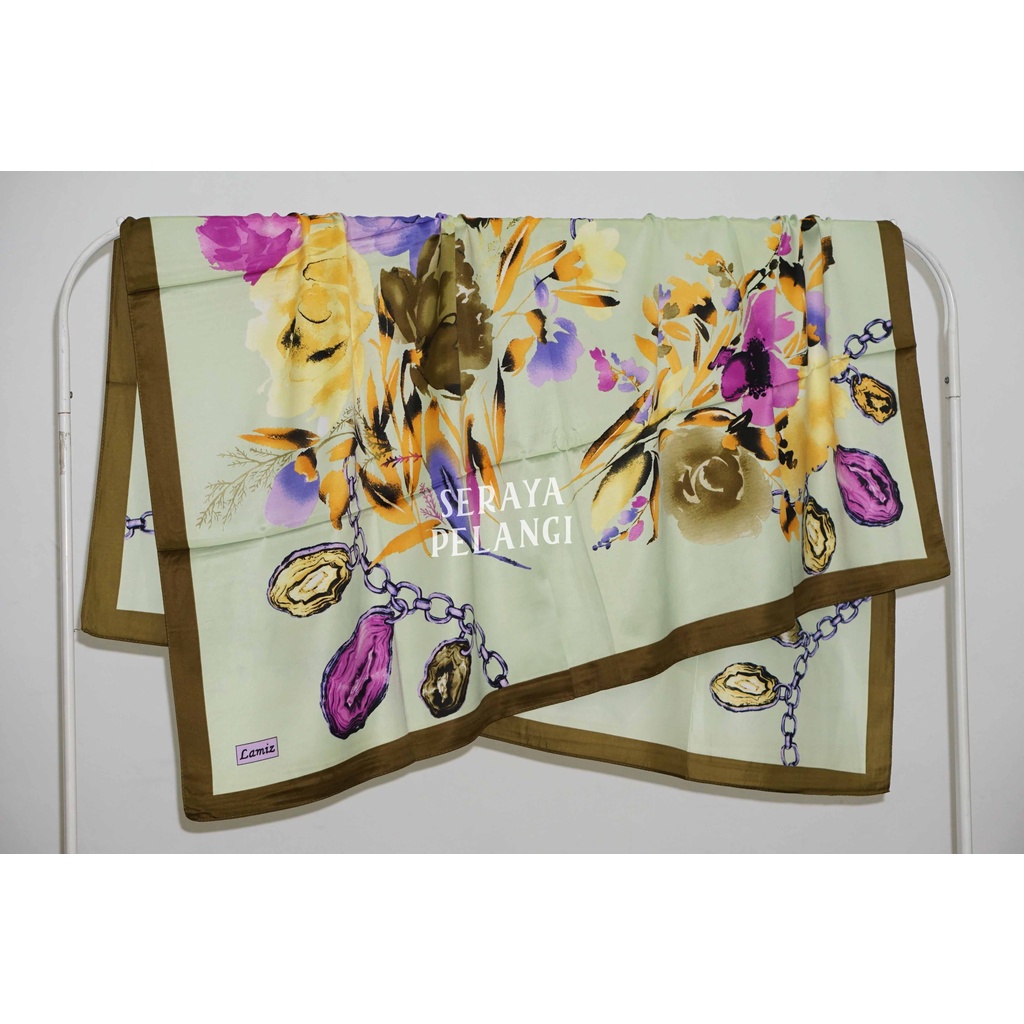 Selendang Segi Empat Satin Lamiz 08 | Motif Bunga/Kembang | Scarf | Syal | Shawl | Pashmina | Pasmina | Souvenir | Hadiah | Gift | Aksesoris Fashion | Import Quality | Grosir Murah