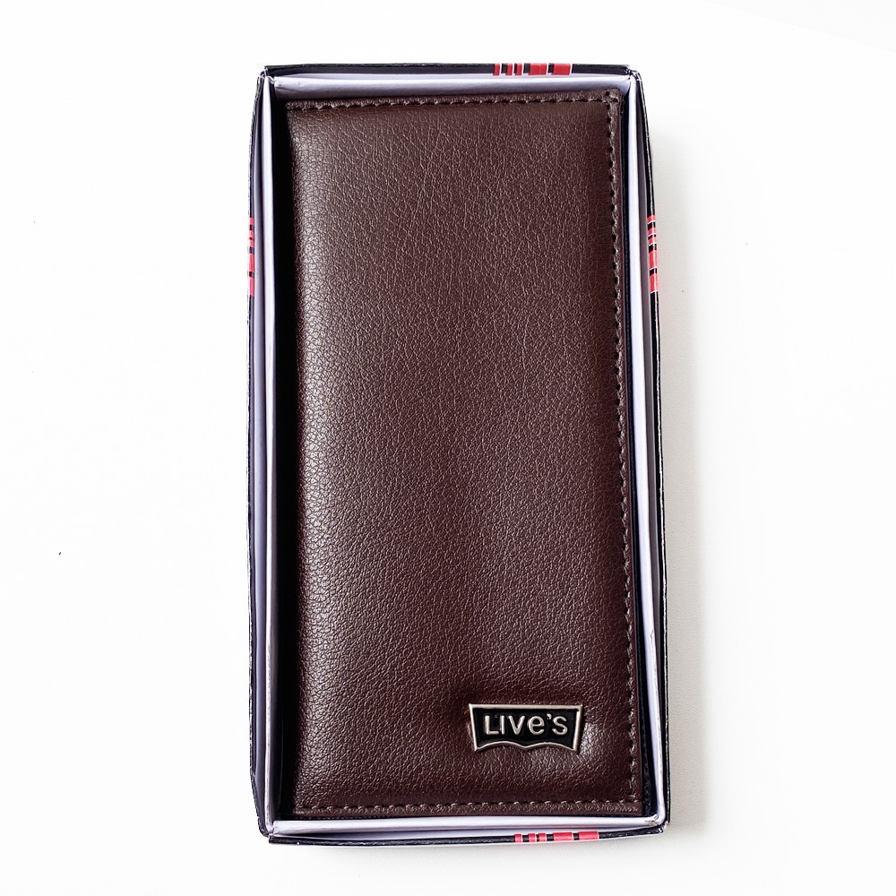 Free Shipping!! Dompet Pria Panjang Terbaru Dompet Bahan Kulit PU Terbaru Polos Coffee+ Box