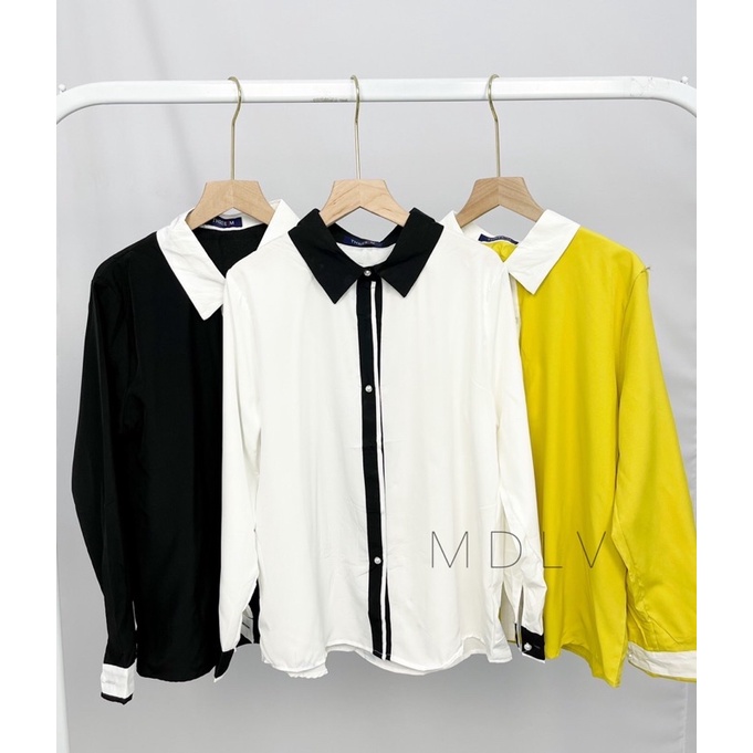 MDLV ~ 2990# Aires Two Tone Shirt Kemeja Basic Polos Baju import Fashion Import