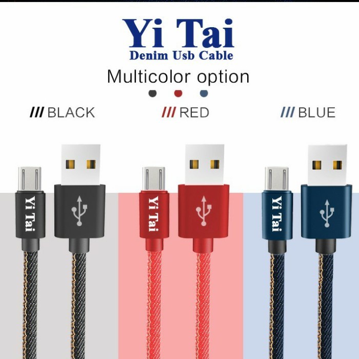 KABEL DATA DENIM YI TAI 25CM PREMIUM FAST CHARGE MICRO USB TYPE C