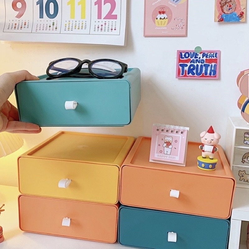 portable drawer stackable colorful cute drawer laci susun meja desk organizer