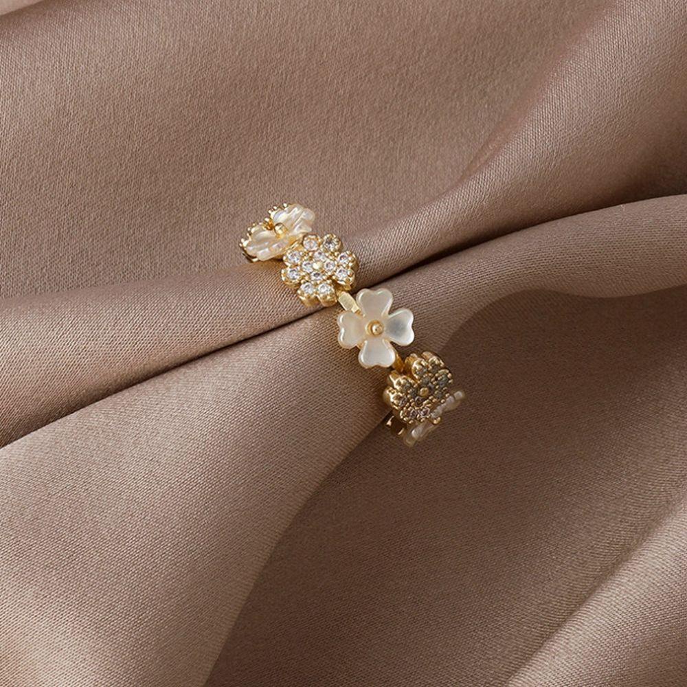 Needway Cincin Bunga Kepribadian Retro Geometri Shell Rose Rhinestones Gaya Korea Ring