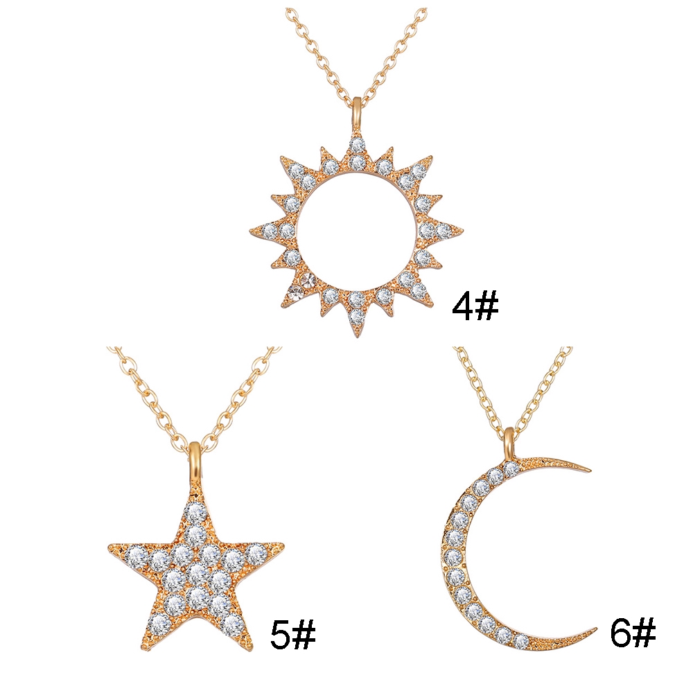 Fashion Galaxy Series Necklace Women Star Moon Sun Gold Dangle Necklaces Earrings Set Gifts Jewelry