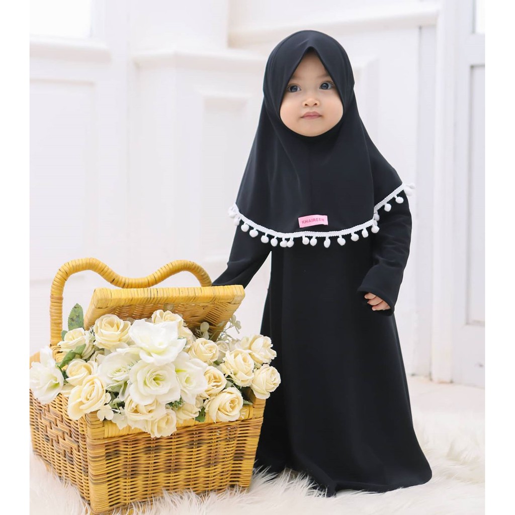 Gamis Anak Perempuan Pompom Original 100% Khaireen Usia 0-5 Tahun / Gamis Bayi Perempuan