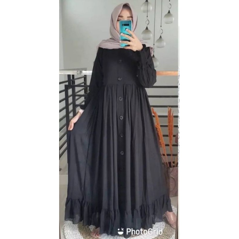 PROMO GAMIS WANITA TERBARU 2021 LEBARAN #anggosae gamis remaja, dewasa, gamis jumbo gamis seragaman pengajian, kondangan, grup dll ready size XS, S, M, L, XL, XXL, XXXL-Hitam