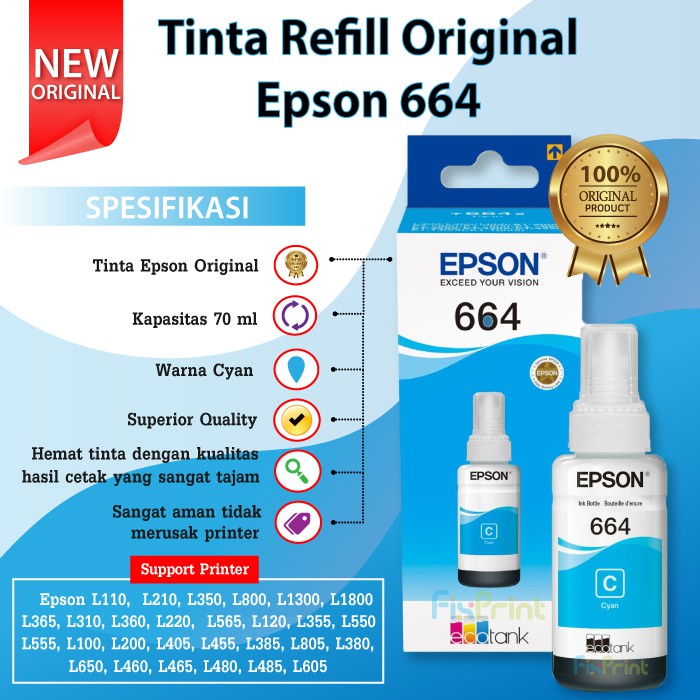 Tinta Printer Epson Original L355 L350 L360 L365 L455 L550 L555 L565 B21