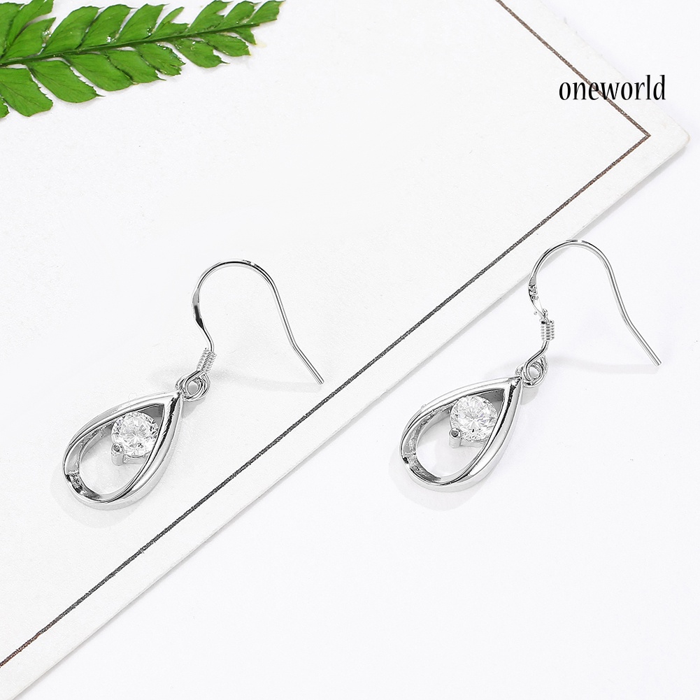 OW@ Luxury Teardrop Hollow Hook Earring Zircon Women Girl Party Banquet Jewelry Gift