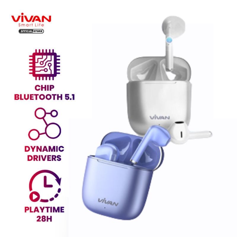 (VROFFSTORE) Headset VIVAN Earphone Wireless TWS Bluetooth 5.1 Liberty T220 Purple Semua Type Smartphone- Garansi Resmi 1 Tahun