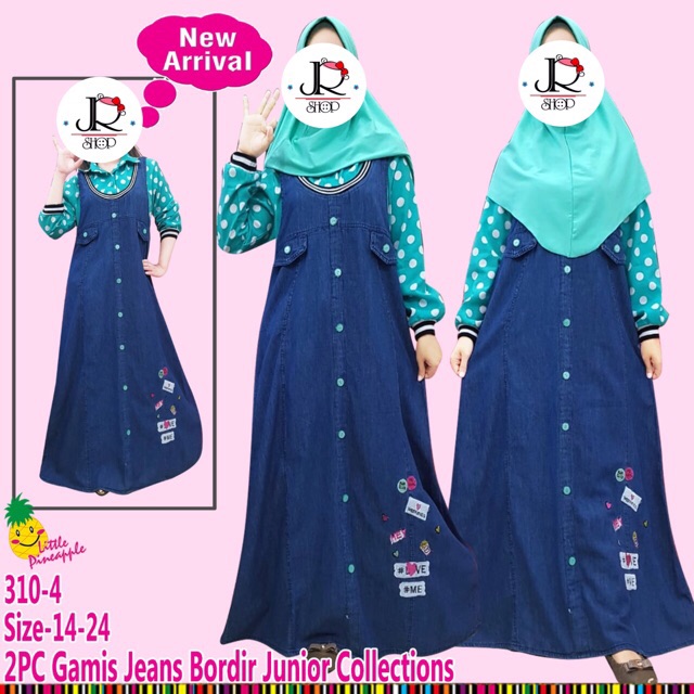 gamis anak little pineapple bahan kaos denim junior 2in1 lp 3104