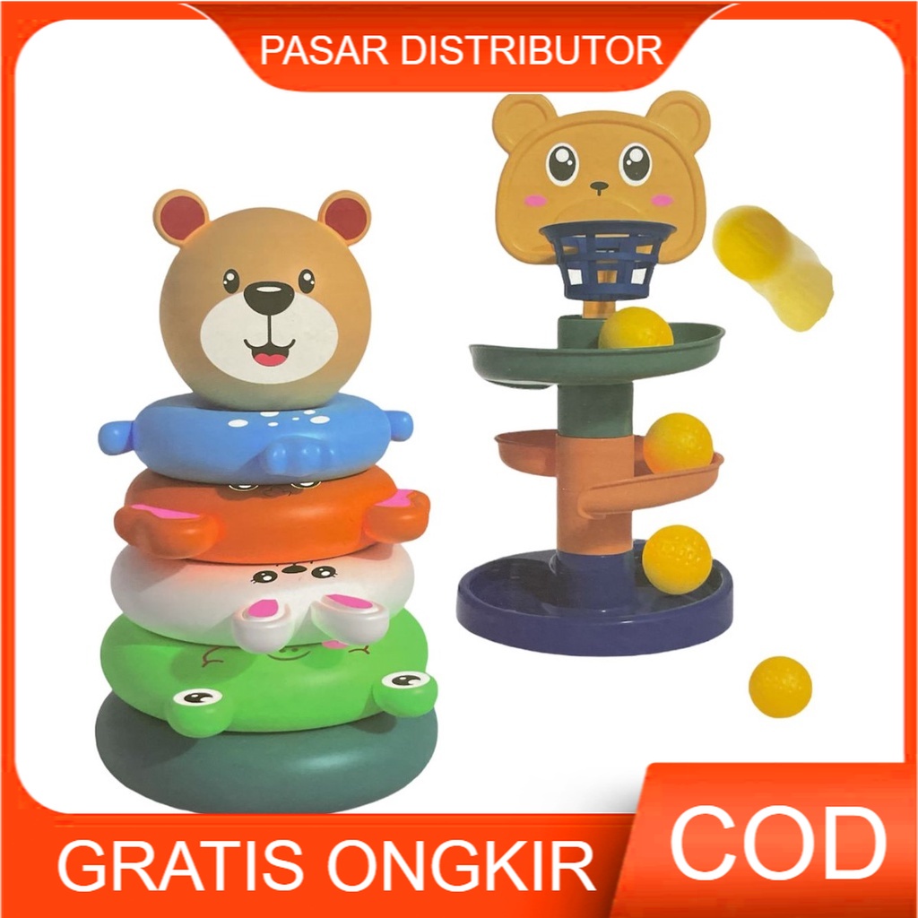 Mainan Anak ROTATING ORBIT STACK HEIGHT 2 IN 1 Seluncuran &amp; Ring Donat