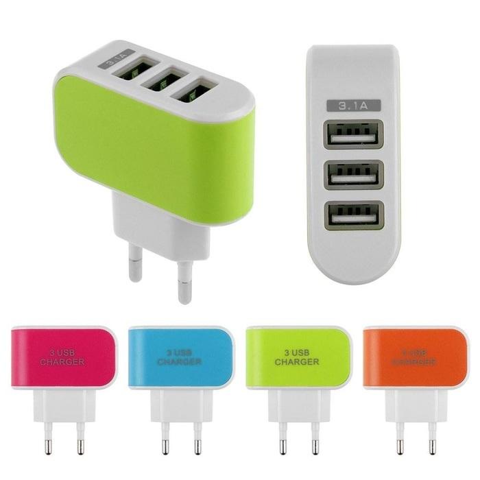 Charger Adaptor 3 USB Output Port Casan Android Samsung P 02 micro