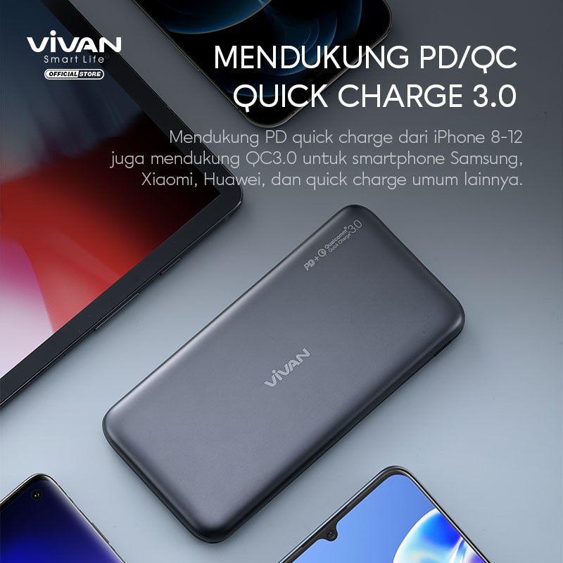 VIVAN VPB-N10 Powerbank 10000mAh 20W Dual Output USB &amp; Type C PD QC  - Garansi Resmi 1 Tahun