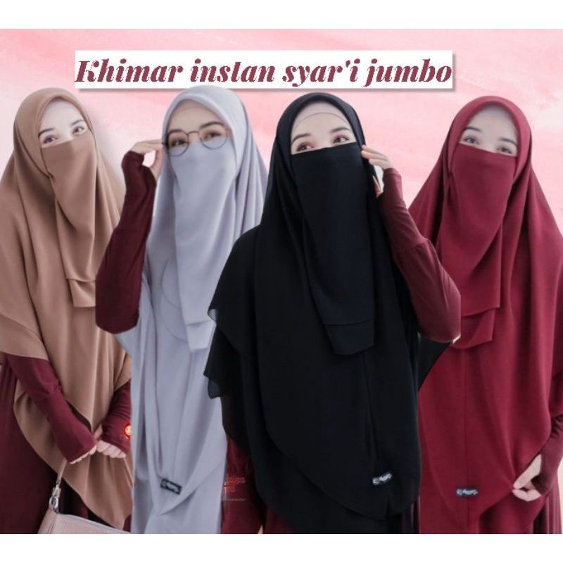 kerudung segi empat instan set cadar / khimar mawar