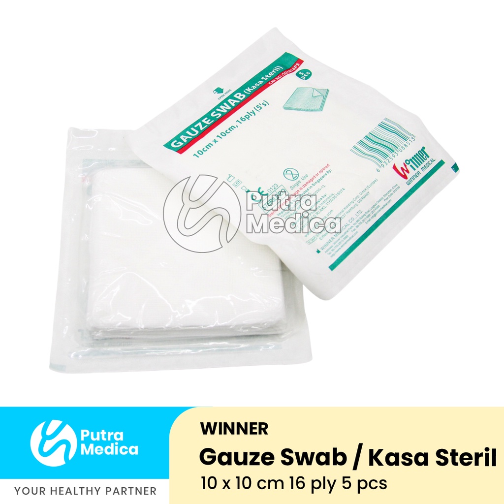 Winner Gauze Swab 10cm x 10cm 16ply 5pcs / Kasa Steril / Kassa Pembalut Penutup Luka / Alat PPPK / Perlengkapan P3K