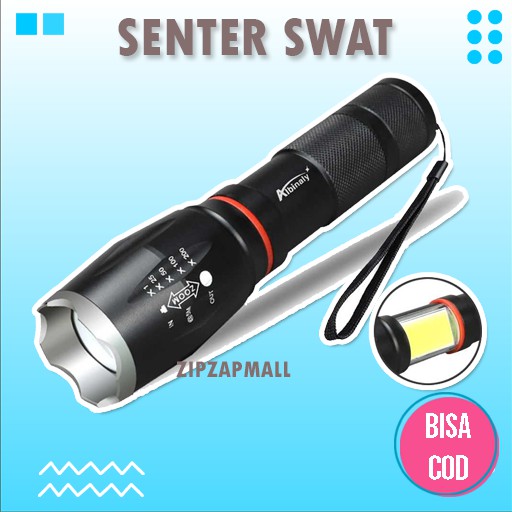 Senter LED Super Terang Jarak Jauh 8000 Lumens - Senter LED Mini Police Cas Swat Anti Air Original