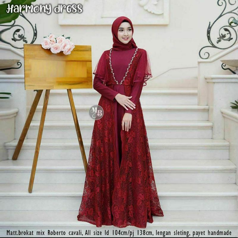 [REAL PICT] Gamis Brokat Tille Mutiara Dress Brokat Terbaru Gamis Brokat Lebaran,Gamis pesta,Gamis