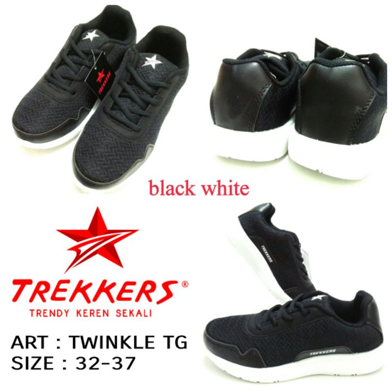 SEPATU ANAK SEKOLAH TALI UNISEX TREKKERS TWINKLE SIZE 32-37 WARNA HITAM PUTIH TERMURAH