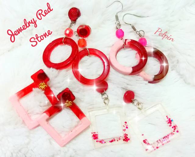 Anting anting high quality resin red jewelry fashion red stone