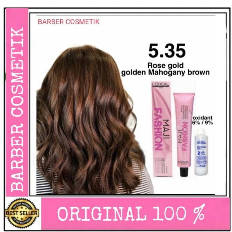 cat rambut loreal majirel maji fashion 5.35 golden mahogany Brown + oxidant