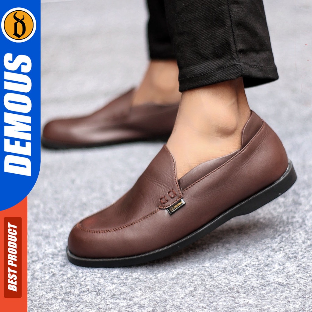 Sepatu Formal Pria Sepatu Casual Pria Kulit Asli Slop Sepatu Pantofel Kerja Kantor Kuliah Kondangan Sepatu Hitam Pria DEMOUS MIKEY