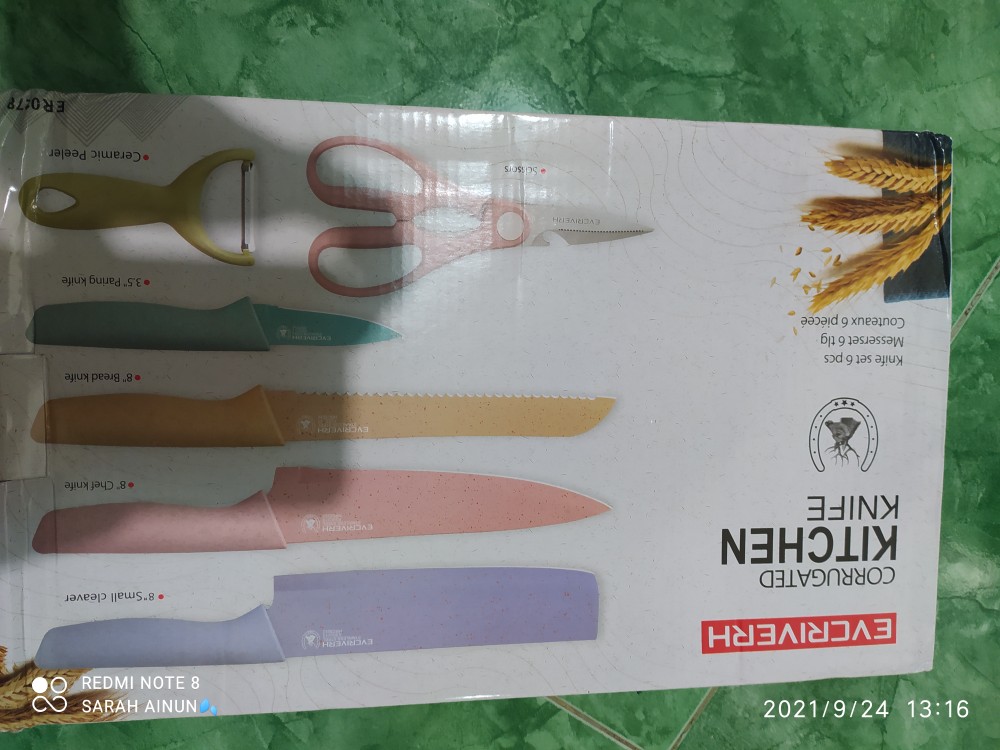 Anqi1888 6in1 Pisau Set Evcrierh / Vishal Stainless Dilapis Anti Lengket / Alat Masak Pisau Set