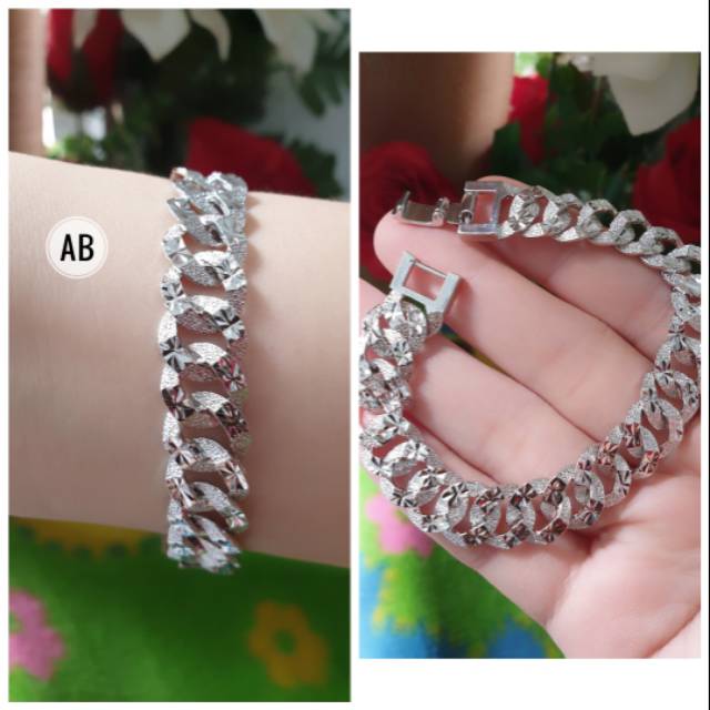 Gelang xuping plat rantai mata halus silver N2504201