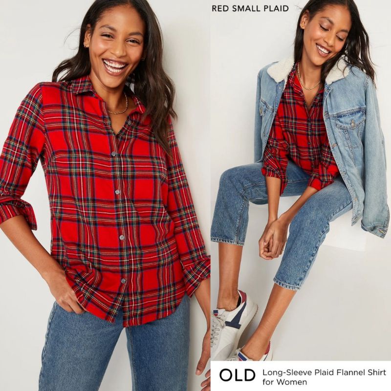 Olnavy Long Sleeve Plaid Flannel  Shirt Original Branded