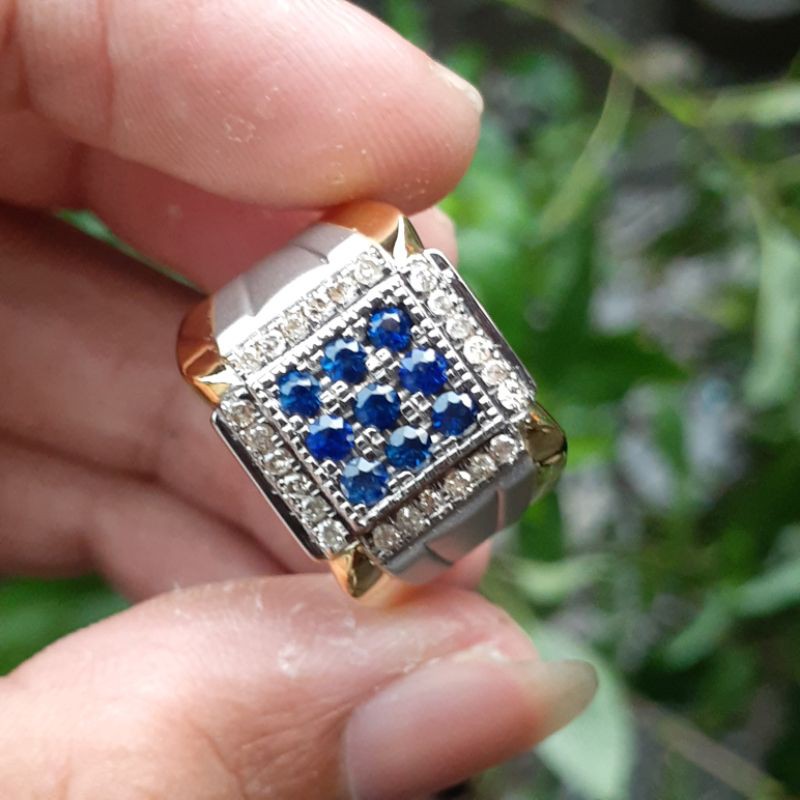 Cincin Silver Pria Keren Blue safir Berlian