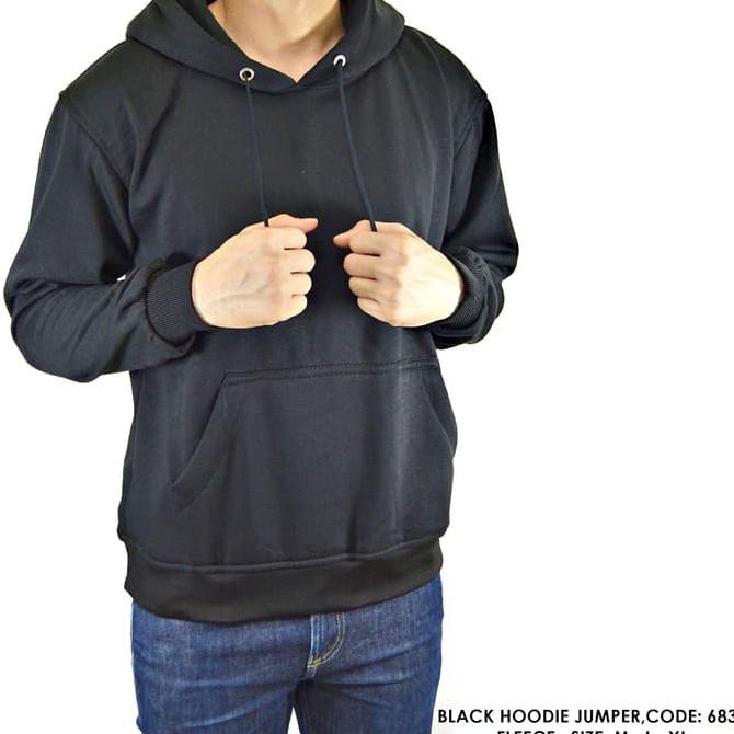 Jaket Sweater Switer Hoodie Jumper Polos Polosan Hitam Cowok Pria - Hitam, M