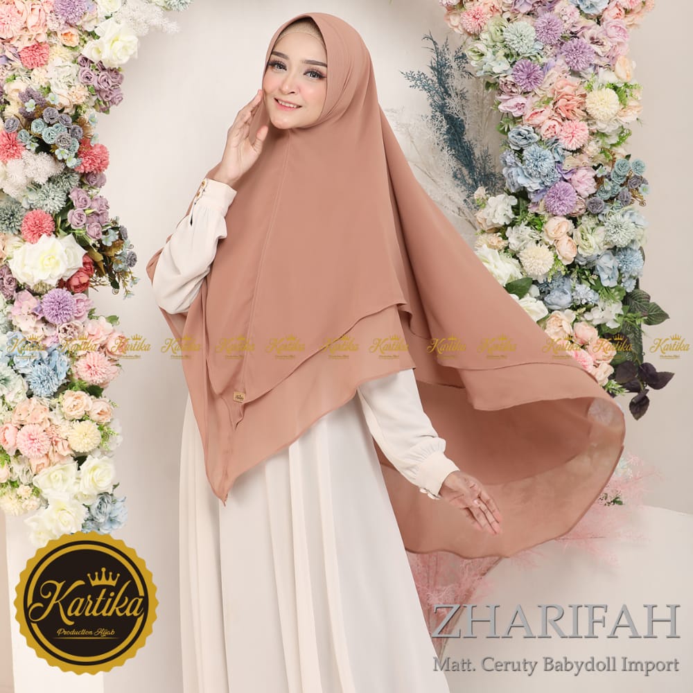 Jilbab Instan Khimar  Jumbo Zharifah Ceruty 2 Layer By Kartika