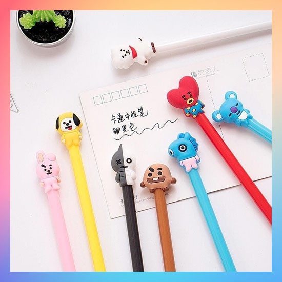 Pulpen Cute Characters Lucu Karakter BT21 Black Ink Gel Pen / Pena Bts / Army Stationary BTS Import/ pulpen karakter lucu