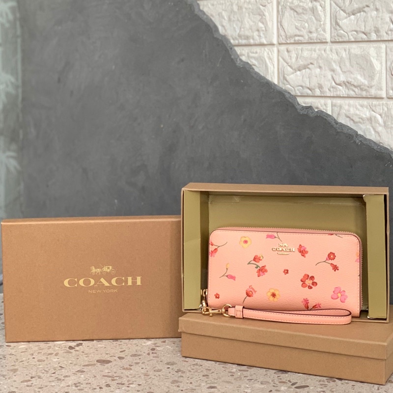 Coach Boxed Long Zip Around Wallet Mystical Floral Print Faded Blush Multi