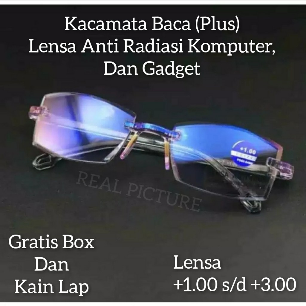 Kacamata Baca, Kacamata Plus +1.00 s/d +4.00 Anti Radiasi Blue Untuk Rabun Dekat Free Box Dan Lap Mi