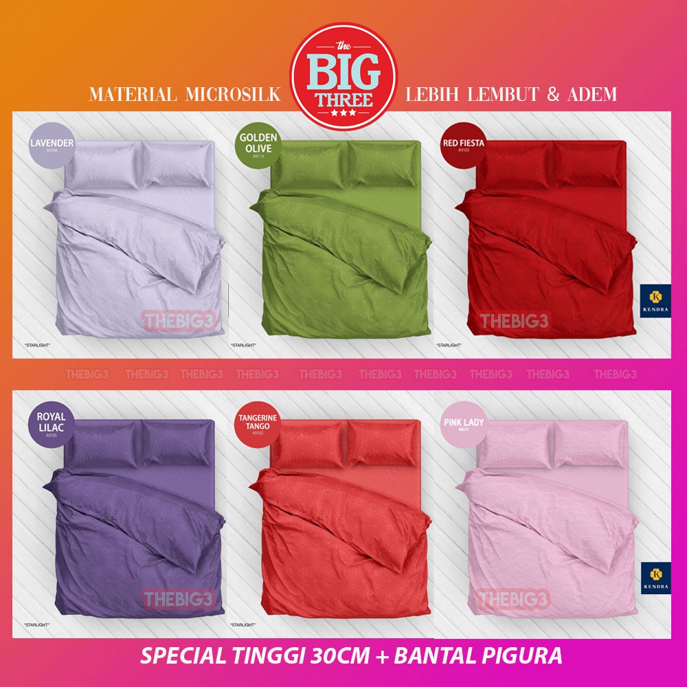 Sprei KENDRA POLOS 180X200 TINGGI 30 warna MERAH PINK HIJAU COKLAT UNGU PUTIH - KING 180 T30 SP TBT