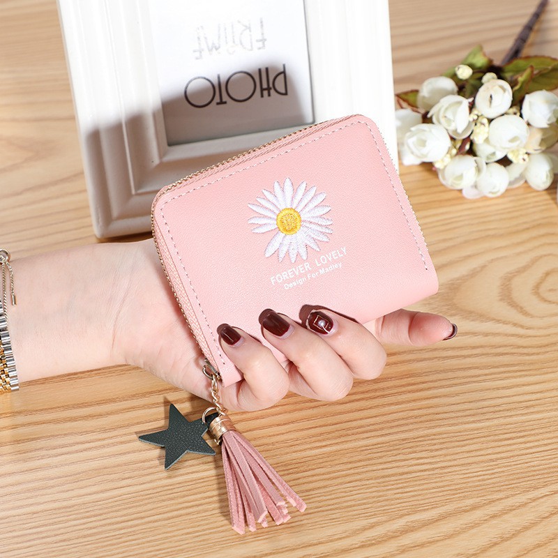 Dompet Mini Wanita Dompet Wanita Koin/kartu Dompet Wanita Pendek Motif Bunga Daisy