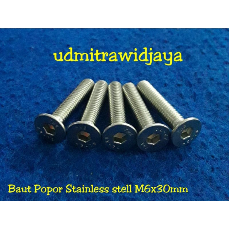 Baut Popor pohpor Stainless (anti karat) &amp; Baja murah berkualitas uk 6x30mm M6x30mm panjang 3cm