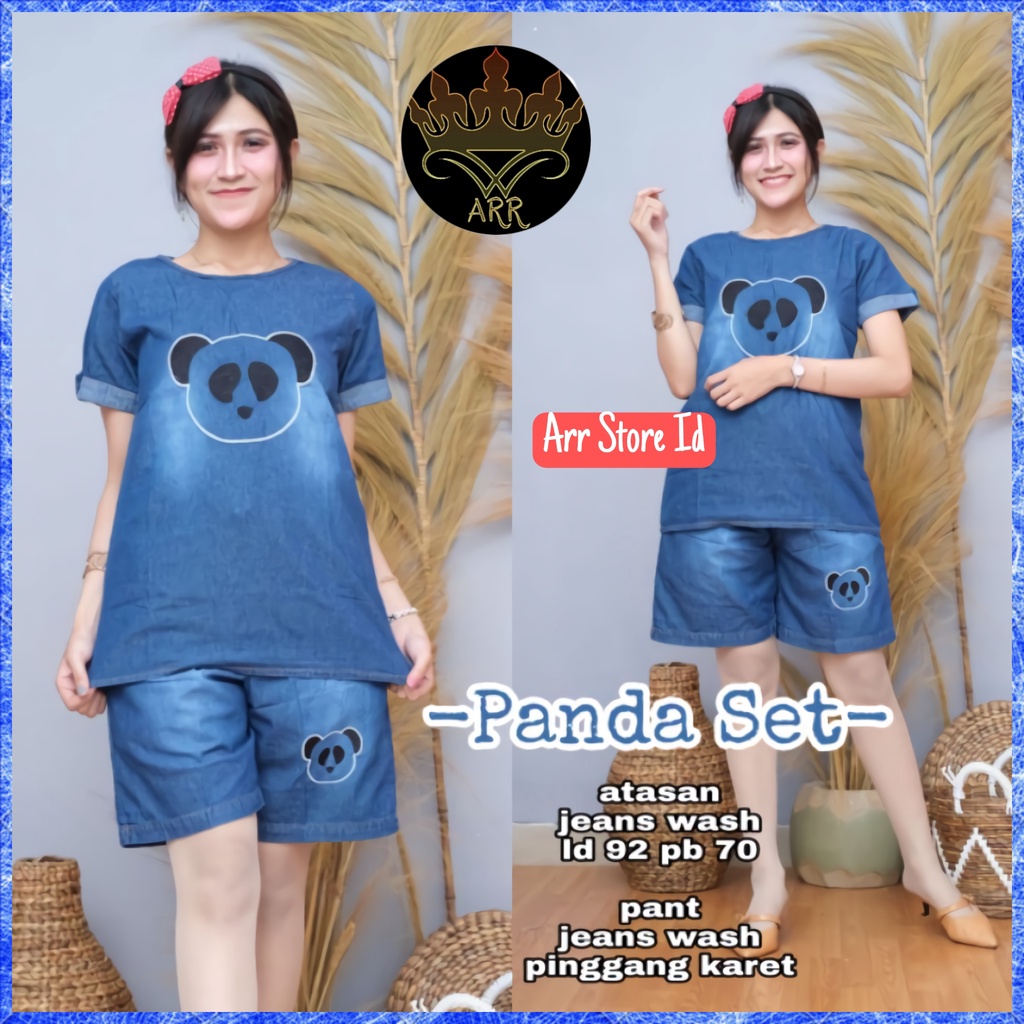 Baju Setelan Stelan Fashion Set Jeans Denim Wanita Kekinian Terbaru Bordir Halus Premium Ld 92 P 65 Panda Set Allsize