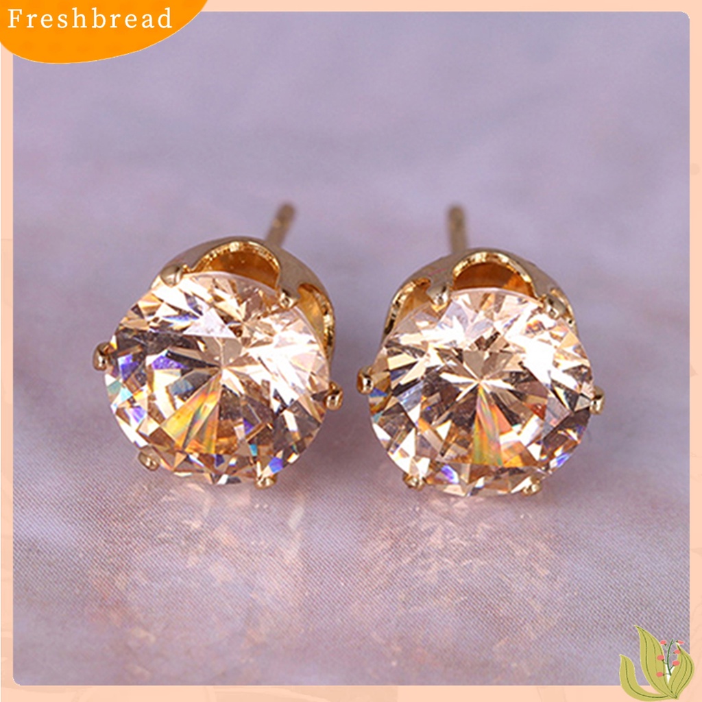 Fresh| Anting Stud Cubic Zirconia Bentuk Bulat Untuk Kencan