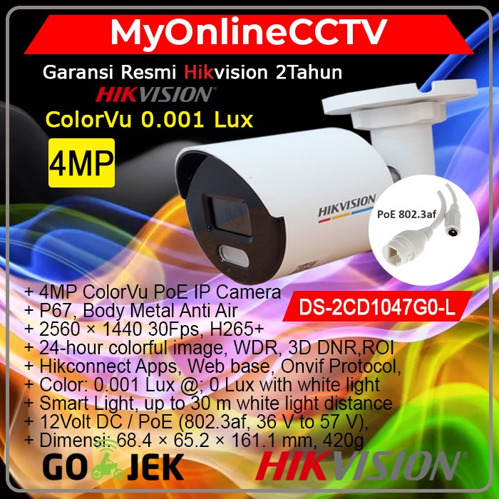 DS-2CD1047G0-L Hikvision IP Camera PoE CCTV Outdoor 4MP ColorVu Resmi