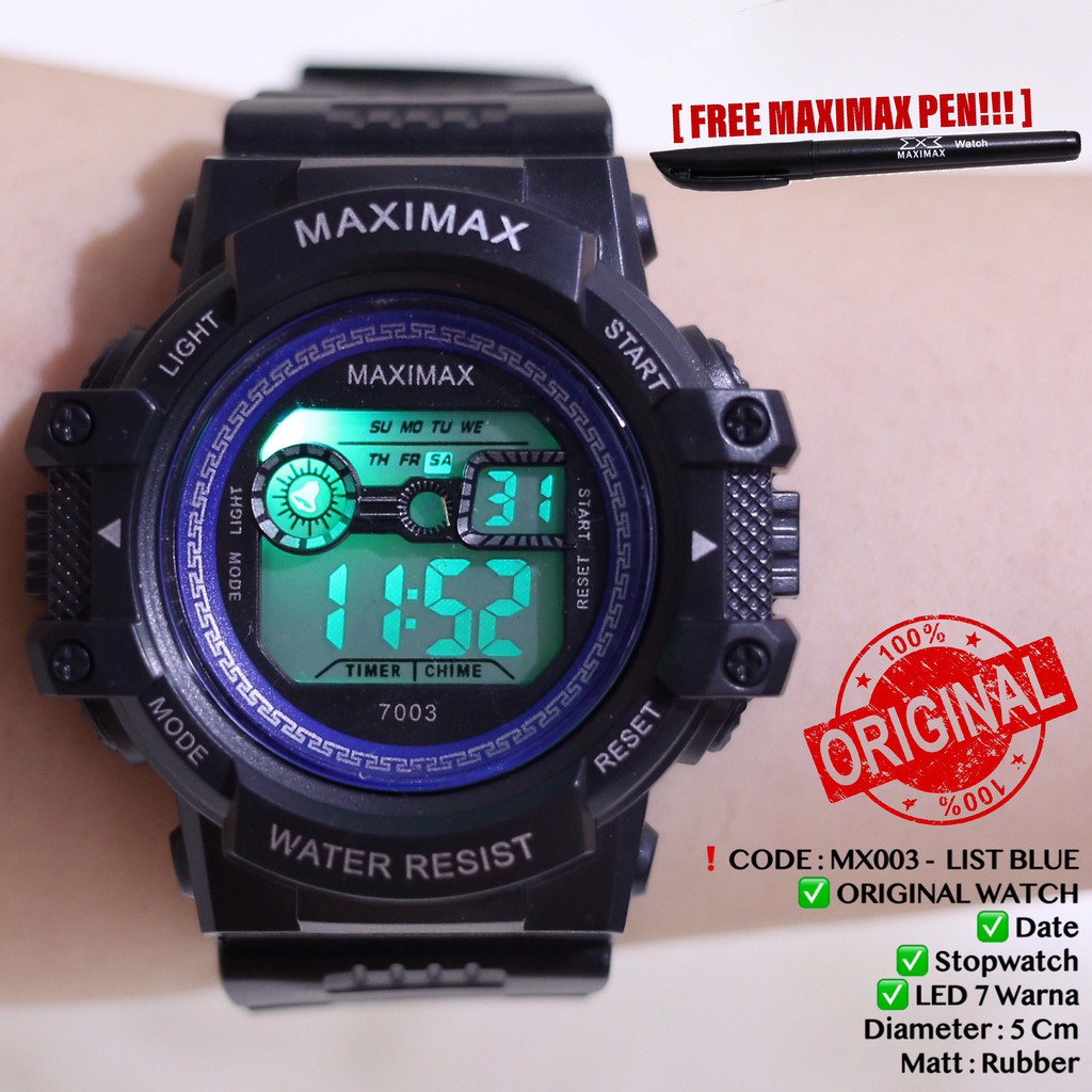 Jam tangan digital pria wanita FREE PUPLEN MAXIMAX model gshock LED watch MX7003